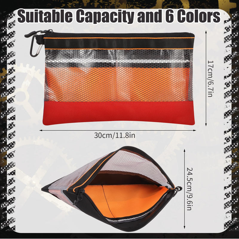 BESARME 6 Pcs 11.8" Clear Tool Pouch Tool pouch Bags Zipper tool pouch with Heavy Duty Mesh Window Multicolor-6pcs