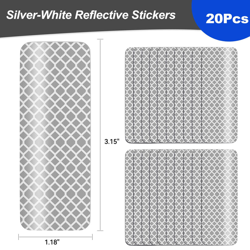 20 Pcs Super Reflection Reflective Stickers, 3.15" X 1.18" Outdoor Waterproof White Safety Reflective Tape for Car Bike Mailbox Helmet White / Silver