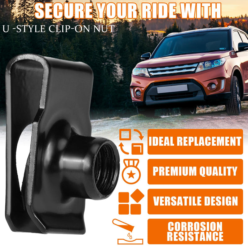 [Australia - AusPower] - 25 Pcs Extruded U Type Nuts Bumper Fender U Style Clip on Nut Extruded U Style Nuts Spring Nuts Black U Style Fasteners for Automotive Metal Fender Grill Retainer Clips(M8) M8 