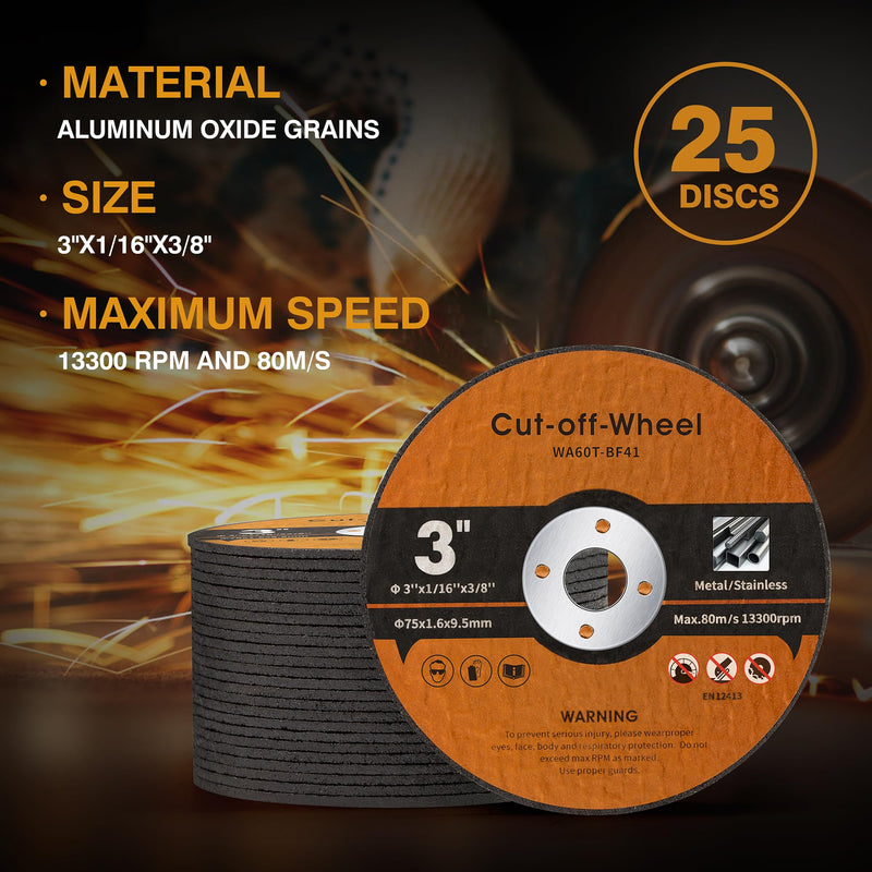 [Australia - AusPower] - 25 PCS 3 Inch Cut Off Wheels Metal and Stainless Steel Cutting Wheel for Angle Grinder 3"x1/16"x3/8"Cutting disc Die Grinder Cut Off Wheel Fits Any Angle Grinder Air Tool 25PCS 3 Inch Cut Off Wheels 