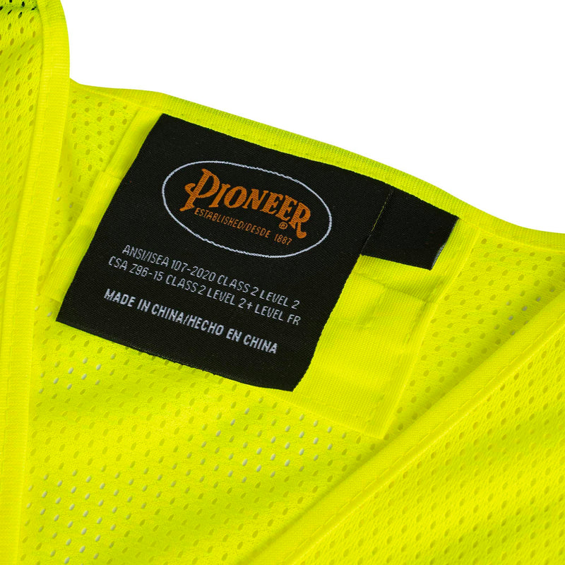 Pioneer Hi Vis Flame Resistant Vest For Men and Women - Self-Extinguishing FR Mesh - Reflective Tape - Class 2 - Hi Vis Yellow Yellow/Green Large-X-Large