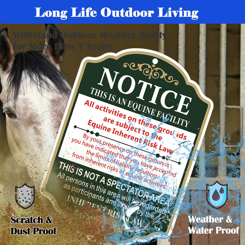 Equine Liability Sign, Statute Horse Barn Stable Farm - 2 Pack, 10 x 14 inch Metal Rust Free Aluminum Farm Sign, Weather Resistant, Waterproof, Durable Ink, Easy to Install
