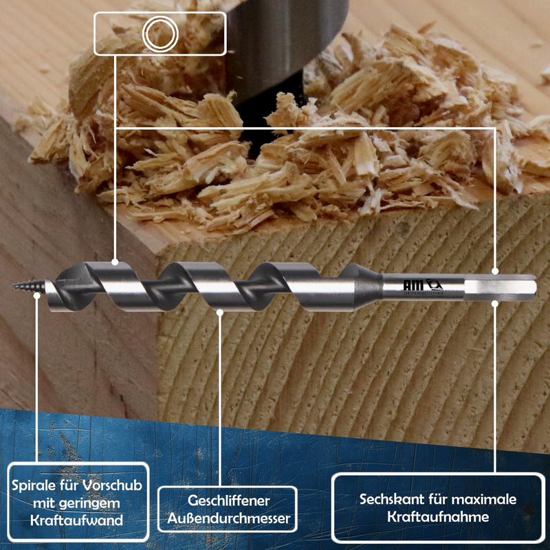 [Australia - AusPower] - AM-Zerspanungstechnik Auger Drill Bit 20 mm - 400 mm | Wood Drill Long | Lewis Spiral Drill Bit (Diameter 20 x 400 mm) 400 mm, 20 mm 