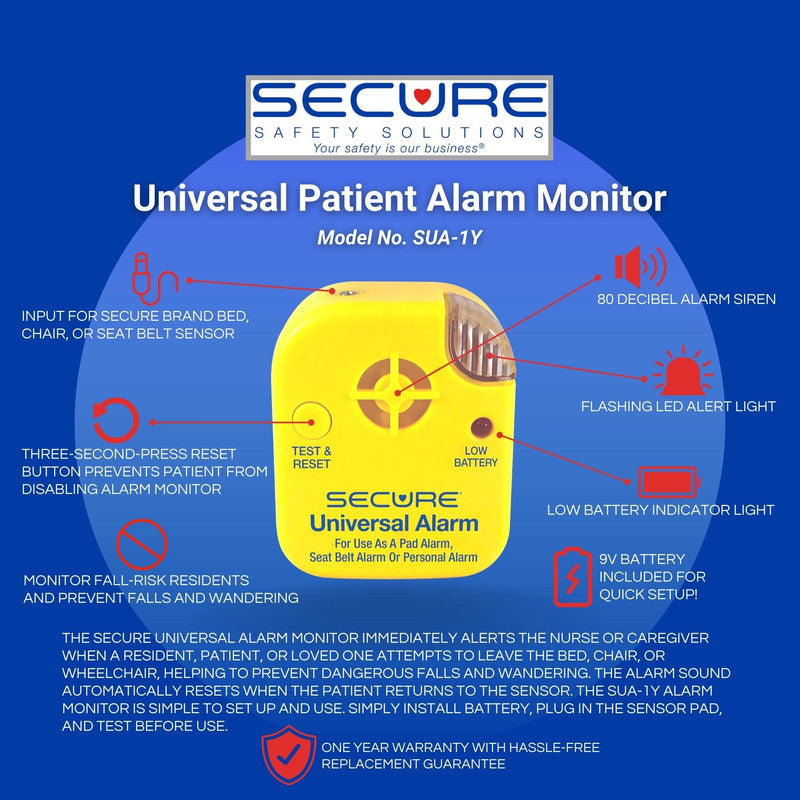 [Australia - AusPower] - Bed Alarm for Elderly Adults, 80 dB Patient Alarm Monitor & 12" x 30" Bed Sensor Pad, Bed Alarms and Fall Prevention for Elderly by Secure Safety Solutions 