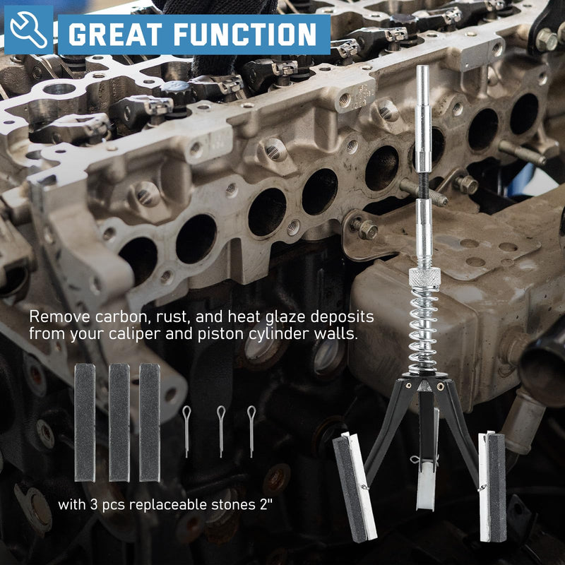 ATPEAM Engine Cylinder Hone Tool Adjustable Deglazer Set for Grinding Holes from 1-1/4" to 3-1/2" Diameter with Extra 3-Piece 2" Long Stones 220 Grit