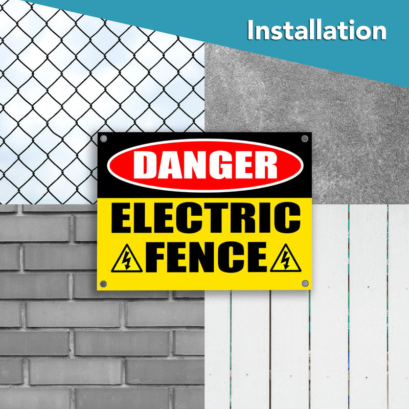 Electric Fence Warning Sign 11x8 Inch - Coroplast Caution Electric Fence Signs, Single-Sided, Corner Grommets for Easy Hanging