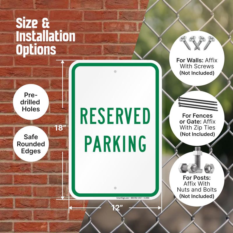 SmartSign Reserved Parking Sign - 2 Pack, 18 x 12 inch, 2mm Thick Aluminum Composite, Pre-Drilled Holes, Green and White, Made in USA ACM - 12" x 18" (Pack of 2)