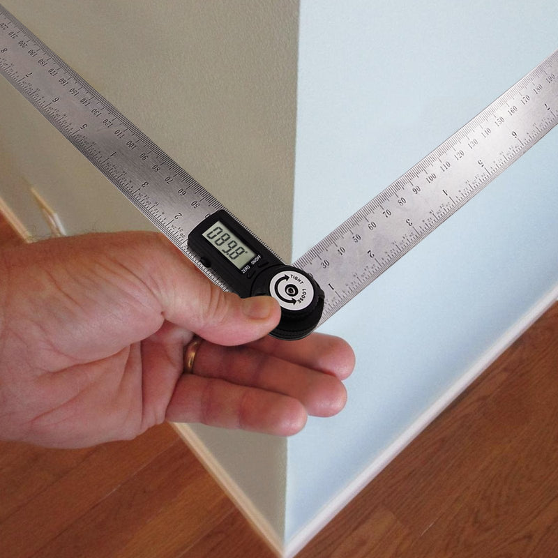 [Australia - AusPower] - Stainless Steel Digital Angle Ruler Gauge Finder Meter Protractor Measure Metric and Imperial Scale for Automobile constructions Boating Woodworking (Stainless Steel Ruler) 