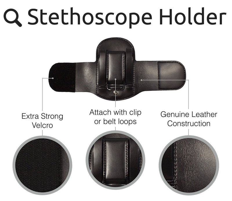 [Australia - AusPower] - Stethoscope Holder with Velcro Closure and Padded Hip/Belt Clip for Littmann - Genuine Leather Universal Stethoscope Holster 