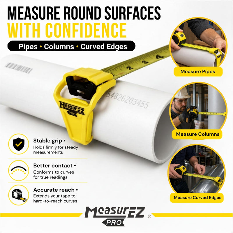 No Slip Tape Measure Hook Extension | Rubber Grip Hook for Round Edges (2 Pack) | Measure Pipes, Columns & Curved Surfaces | Do-It-Yourself, Handyman, Construction Gift & Stocking Stuffer | USA Made 2 pack