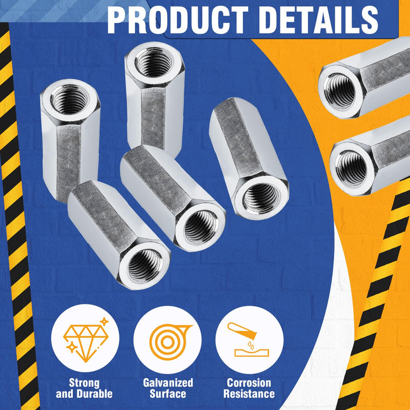 [Australia - AusPower] - 5 Pcs 014973322175 Coupling Nuts 3/8-24 x 1-1/8" Hex Coupling Nut with Zinc Plate Threaded Rod Connector 