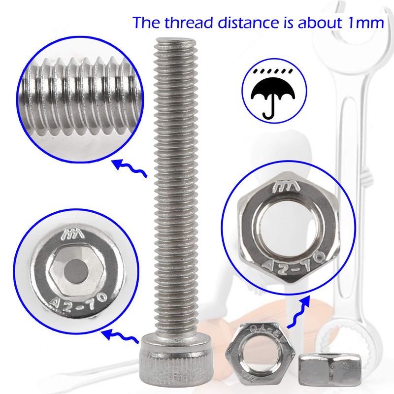 newlng Nuts and Bolts M3 M4 M5 M6 Nuts Kit 304 Stainless Steel Hex Socket Head Cap Metric Machine Screws Set for Bicycles 3D Printer Repair Furniture Fastening M3456-3