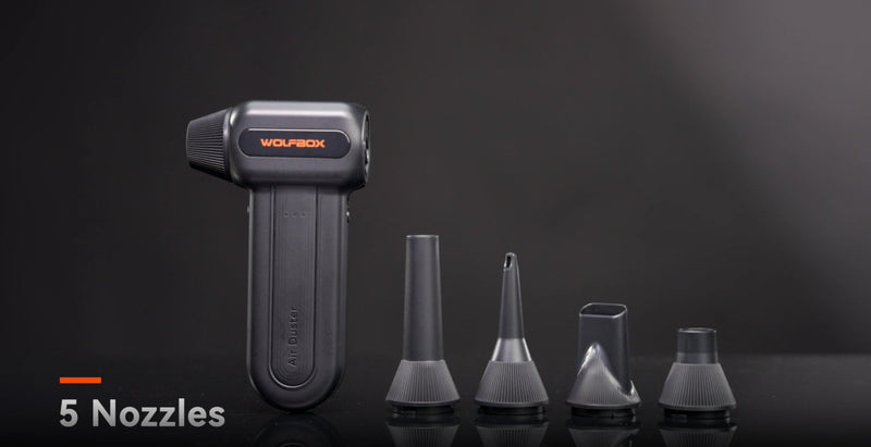 WOLFBOX MF60 cordless electric compressed air duster in black with 3-speed adjustable settings