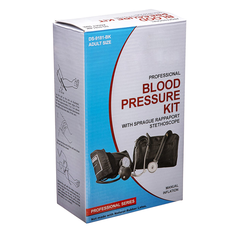 [Australia - AusPower] - NM-9170-BK Professional Aneroid Sphygmomanometer Blood Pressure Machine and Stethoscope Set, Universal Adult Size Cuff Arm, Manual Emergency BP Monitor Kit with Carrying Case, Black 