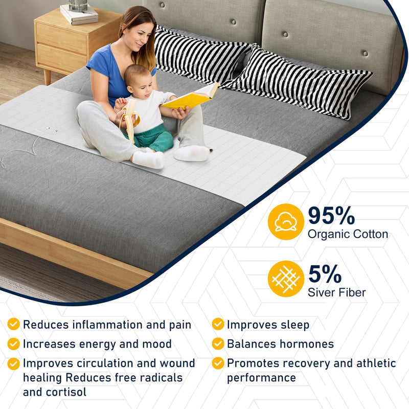 [Australia - AusPower] - Grounding Sheet,Grounding Mat,Organic Fitted Grounded Sheet with High Thread Count, Double Composite Fabrics,95% Organic Cotton and 5% Pure Silver Fiber (White, 27"*52") 