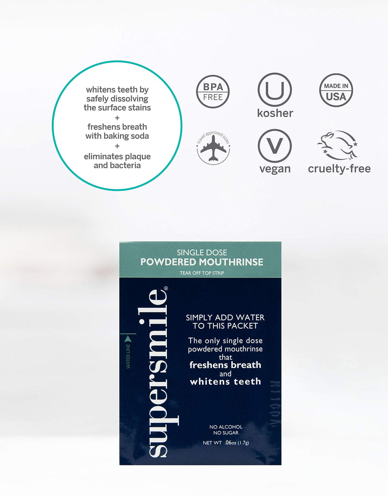 Supersmile Powdered Mouth Rinse - Clinically Proven to Freshen Breath and Whiten Teeth - Convenient TSA Approved On-the-Go Oral Mouthwash Packets - No Sugar or Alcohol 36 Ounce (Pack of 1)