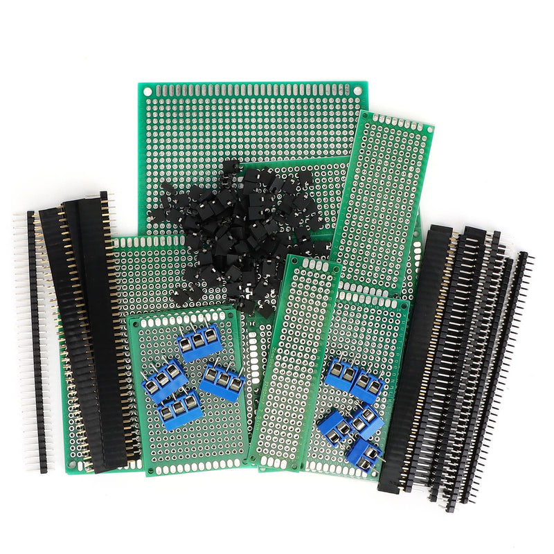 [Australia - AusPower] - 174-Piece PCB Circuit Board Prototype Kit - Double-Sided Perf Boards in 6 Sizes (Large, Medium, Small), Compatible with Arduino, includes 40-Pin 2.54mm Male and Female Headers 