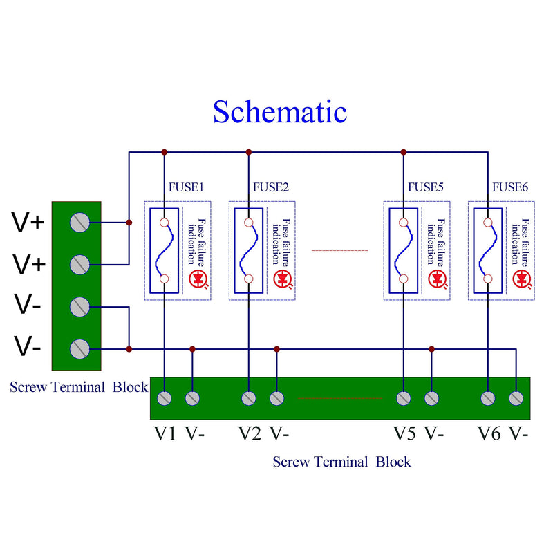 DC Power Fuse Distribution Strip Module (6 Position, DIN Rail Mount) 6 Position