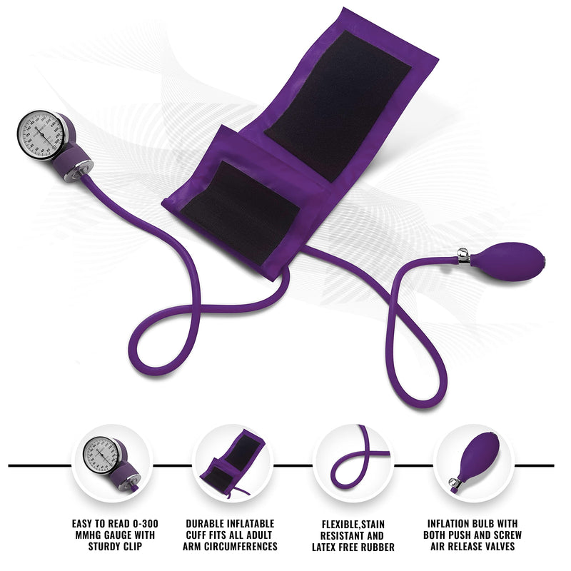 [Australia - AusPower] - ASA TECHMED Nurse Essentials Starter Kit with Handheld Travel Case | 3 Part Kit includes Adult Aneroid Sphygmomanometer Blood Pressure Monitor, Stethoscope, Mini Diagnostic Otoscope (Purple) Purple 