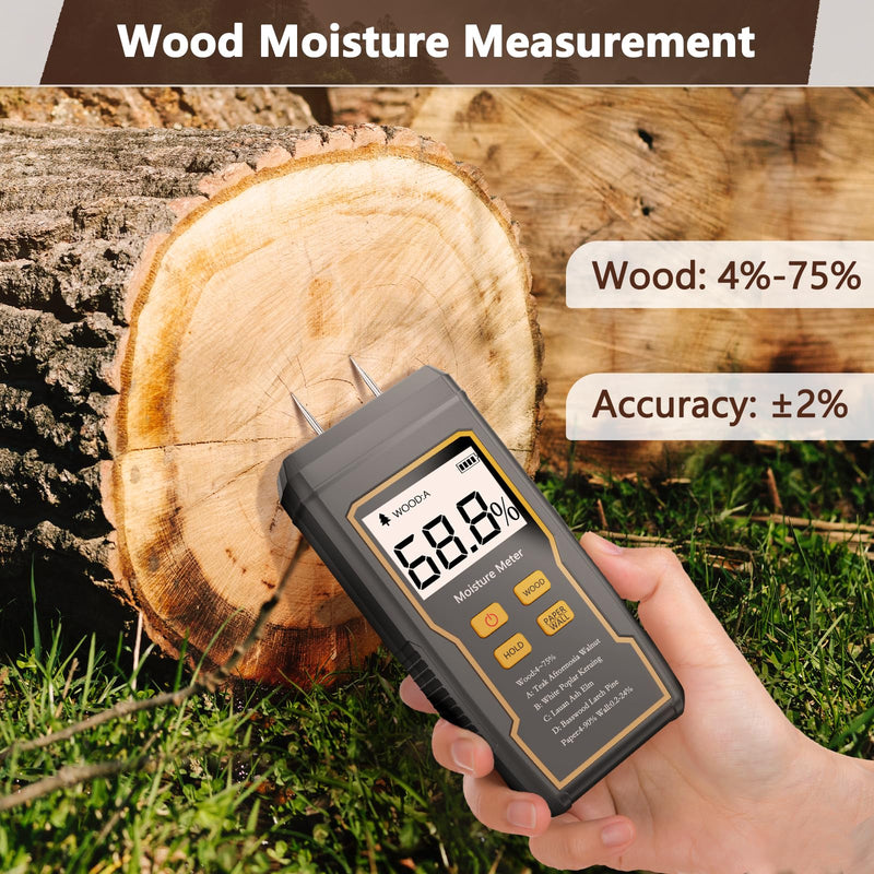 [Australia - AusPower] - Wood Moisture Meter, 2 Pins Moisture Meter for Drywall, Humidity Tester for Wood, Backlit LCD Display with Audible and Visual, for Wood, Wall, Cardboard, Drywall, Paper, Packing Materials 