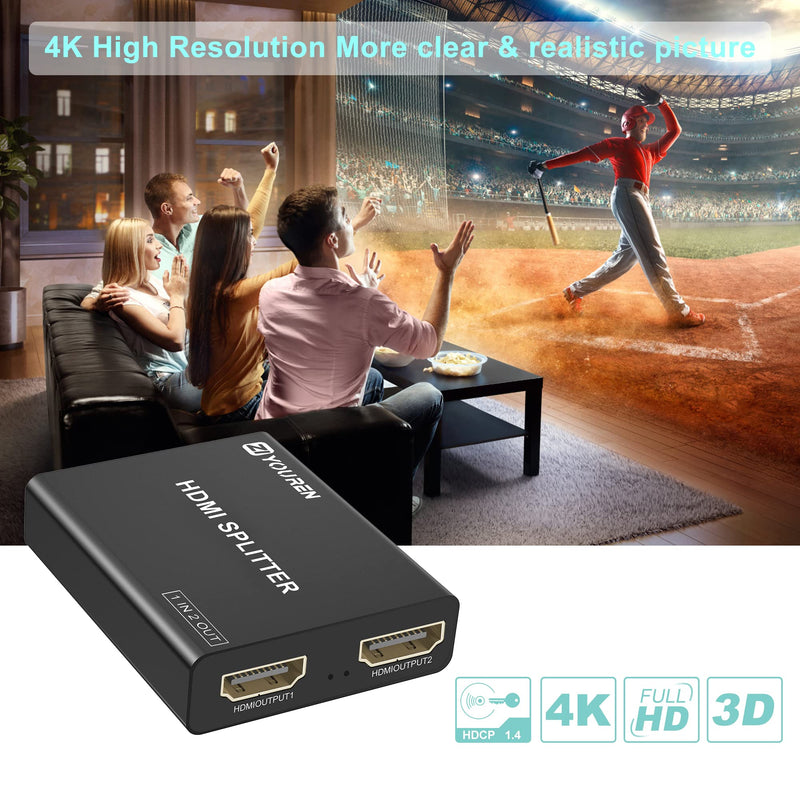 [Australia - AusPower] - HDMI Splitter with HD HDMI Cable, 1 in 2 Out 4K HDMI Splitter for Full HD 4K@30HZ 1080P 3D Splitter (1 HDMI Source to 2 HDMI Displays) 1x2 