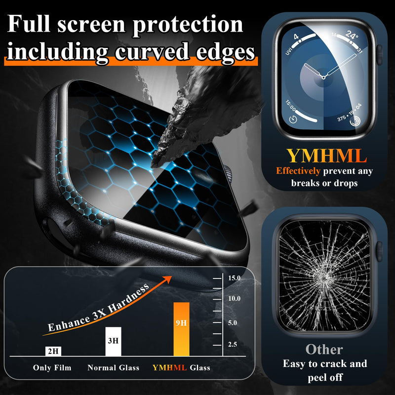 [Australia - AusPower] - YMHML 2 Pack for Apple Watch Screen Protector 45mm Series 9 8 7, Titanium Bumper with Tempered Glass, [Upgrade Zero Bubble] Waterproof HD Clear Full Cover Film for iWatch Accessories, Black 