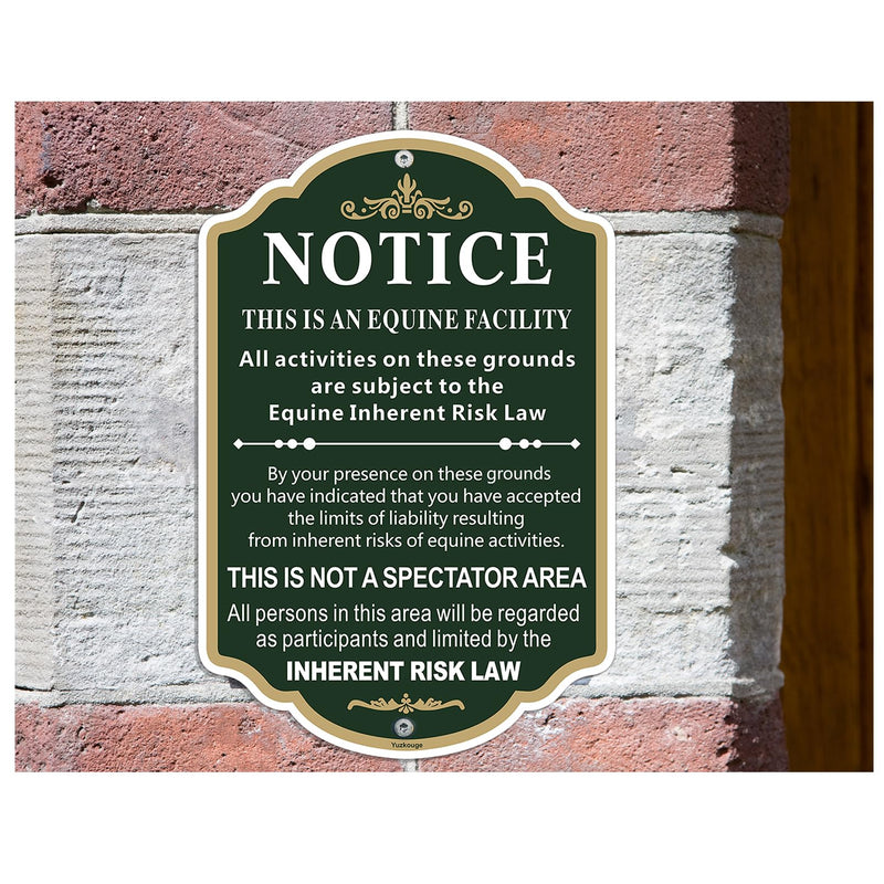 Large Equine Liability Sign, 12” x 18” Rust Free Aluminum Statute Horse Barn Stable Farm Sign, Weatherproof, Fade Resistant, 2 Pack