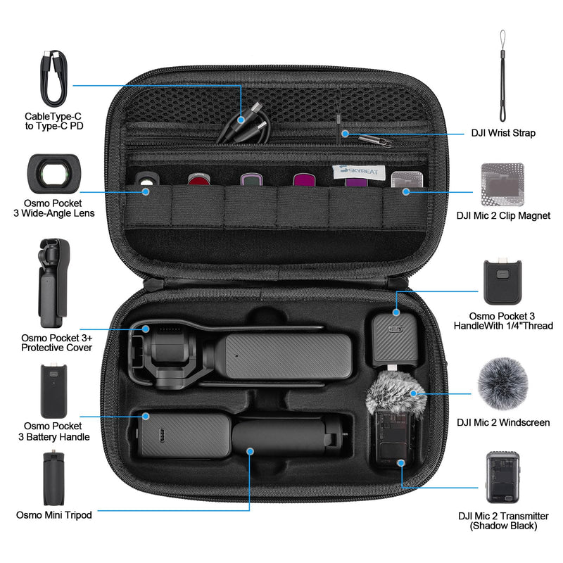 [Australia - AusPower] - Skyreat Osmo Pocket 3 Case, Portable PU Storage Protective Bag for DJI Osmo Pocket 3 Creator Combo Accessories 