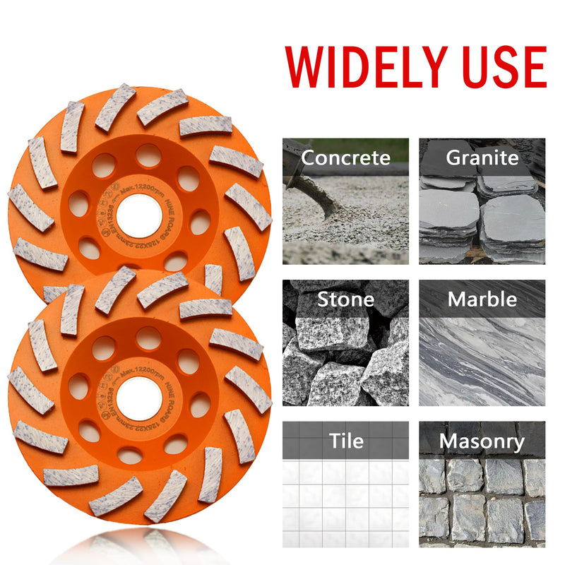 5 Inch Diamond Grinding Cup Wheel, 14 Turbo Segments, Wave Type, Heavy-Duty Concrete Grinder Wheel for Masonry, Stone, Granite, Marble, Angle Grinders 5"-Turbo