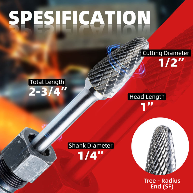 [Australia - AusPower] - EZARC Tungsten Carbide Rotary Burr Bit, SF-5 Double Cut Carbide Burr 1/4" Shank Die Grinder Cutting Burrs Bit for Metal Working & Sturdy Storage Case Single-Pack 