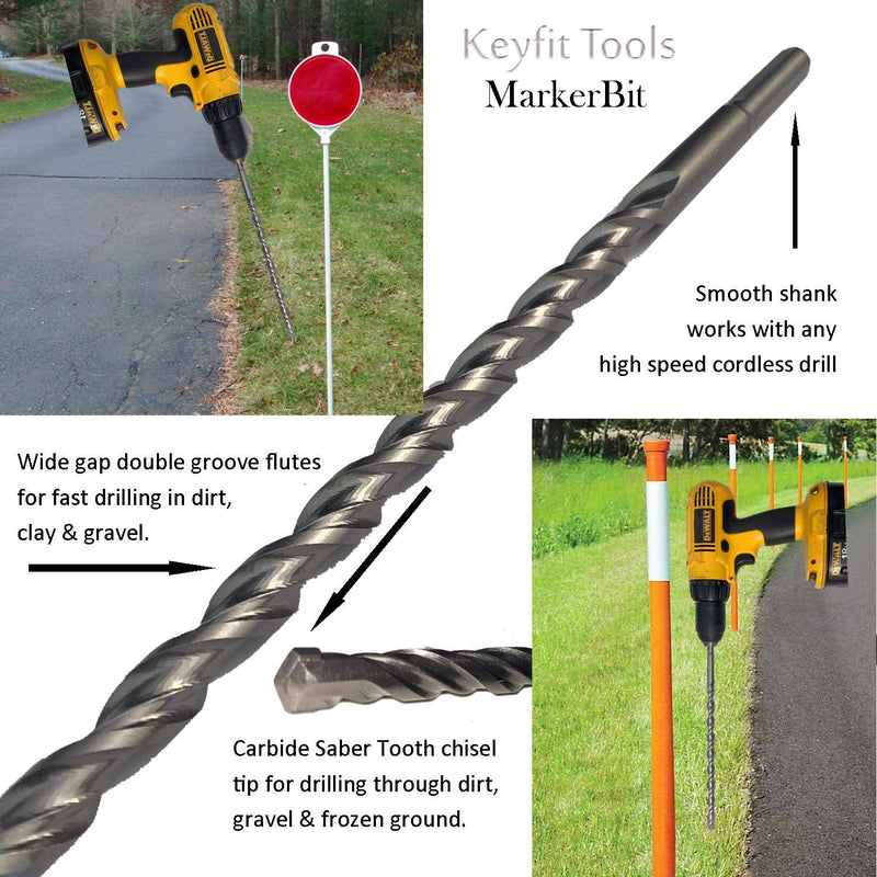 Keyfit Tools 12" 304 Stainless Steel Contractor Grade MarkerBit Driveway Markers Installation Drill Bit Easily Drill in Snow Plow Stakes reflectors ~Rocky Hard Pan Frozen Ground & Ice No Problem