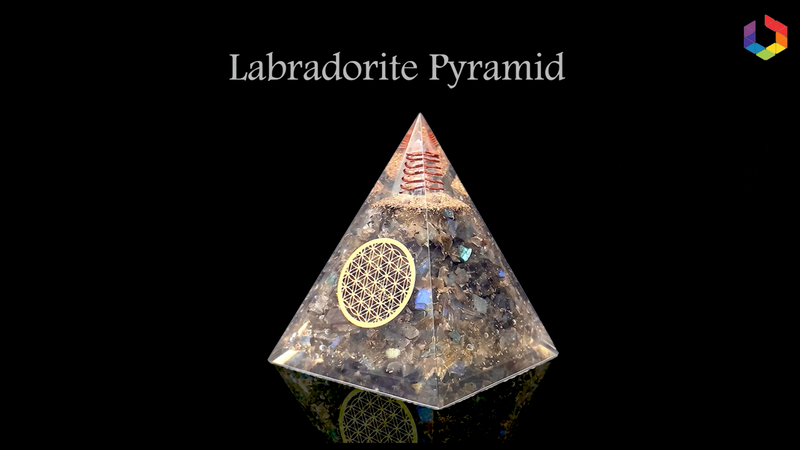 Labradorite Orgone Pyramid Handmade – Orgonite Crystal Pyramid with Copper Coil – Meditation Decor, Spiritual Desk Accent, Chakra Inspired Home & Office Gift Labradorite