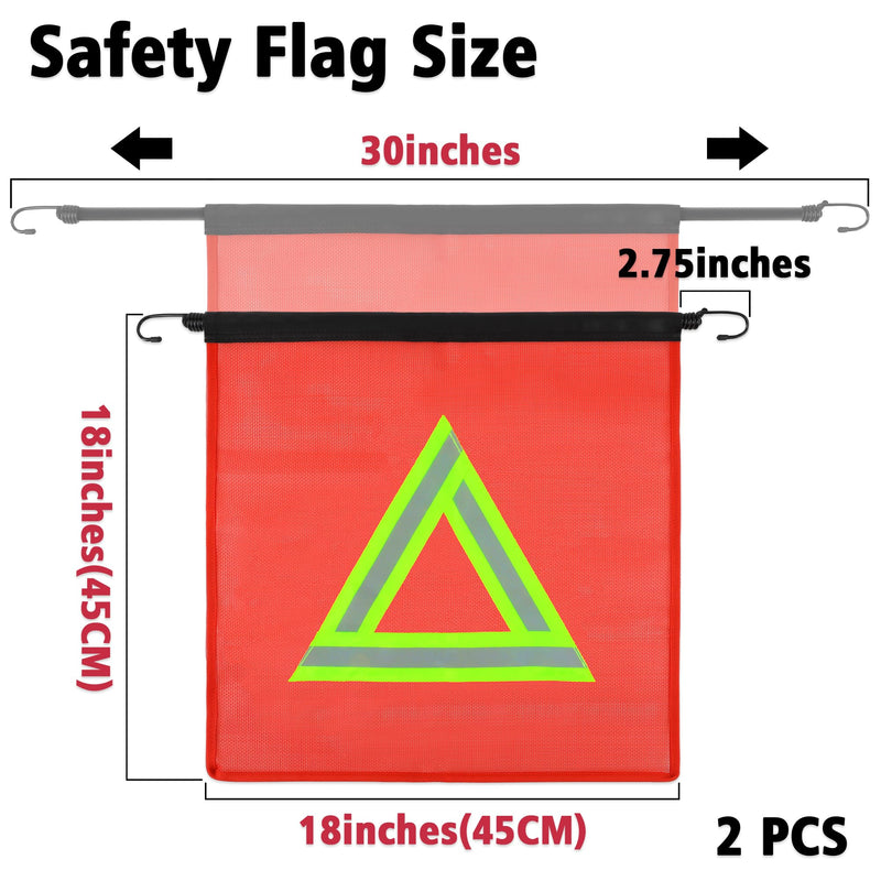 [Australia - AusPower] - 2 Pcs Red Flag for Truck Loads, 18 X 18 Inch Safety Flags for Trucks with Bungee Cord Attachment, Oversize Load Flags for Transporting, Red Warning Flag (RED with Reflective Yellow Triangle) RED with Reflective Yellow Triangle 