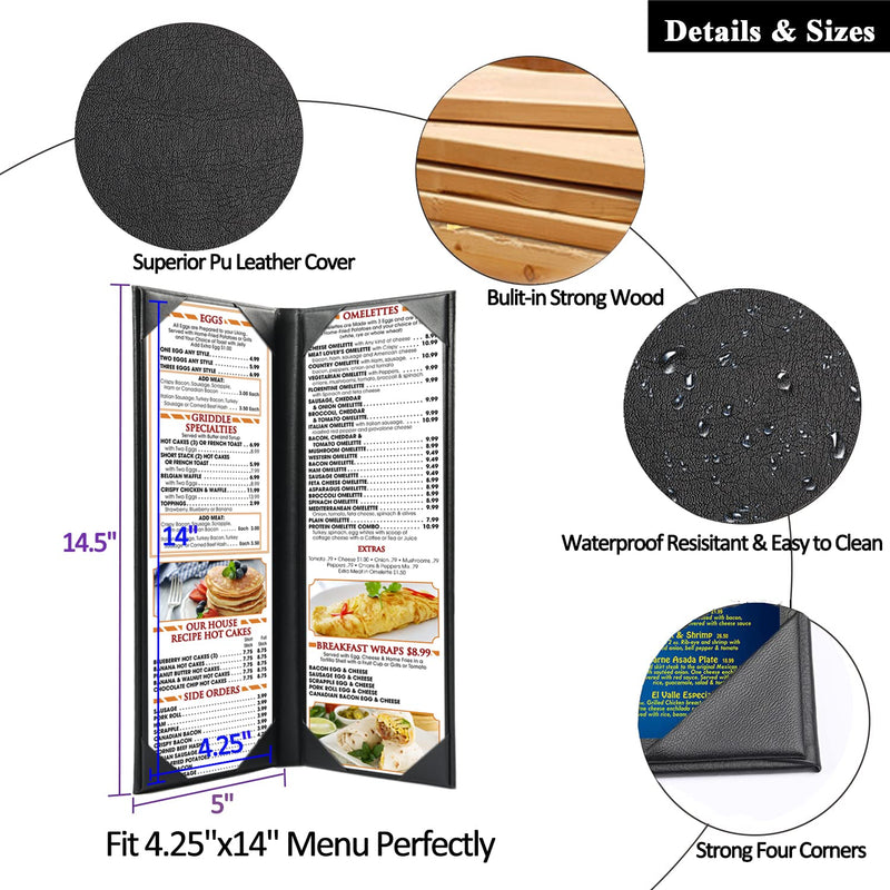[Australia - AusPower] - 4.25 x 14 inches Menu Holder Menu Covers 2 View Leather Book Style Double Fold Panel for Restaurant Coffee Bars Hotels (4.25" x 14" / two views /1pcs) 4.25" x 14 " /1pcs 