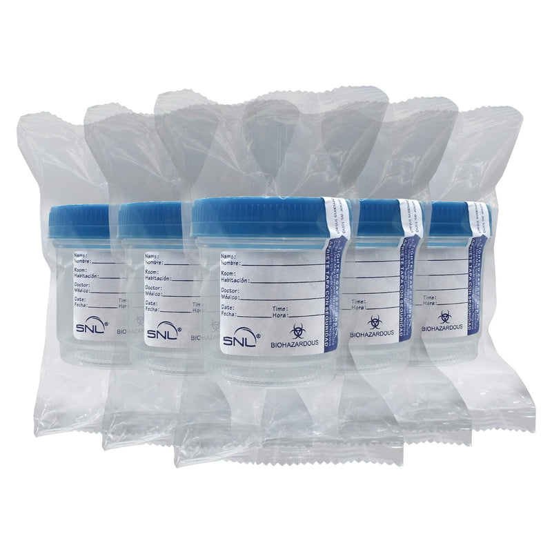 [Australia - AusPower] - SNL Quality Sterile Specimen Cup 3oz/90ml, Screw-on Lid with a Tamper Evident Seal, Blue Cover (5) 5 