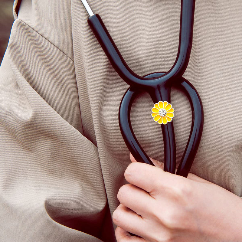 [Australia - AusPower] - 2 Pack Sunflower Bling Stethoscope Charms, Unique Stethoscope Id Name Tag for Doctor Nurse Christmas Gift 