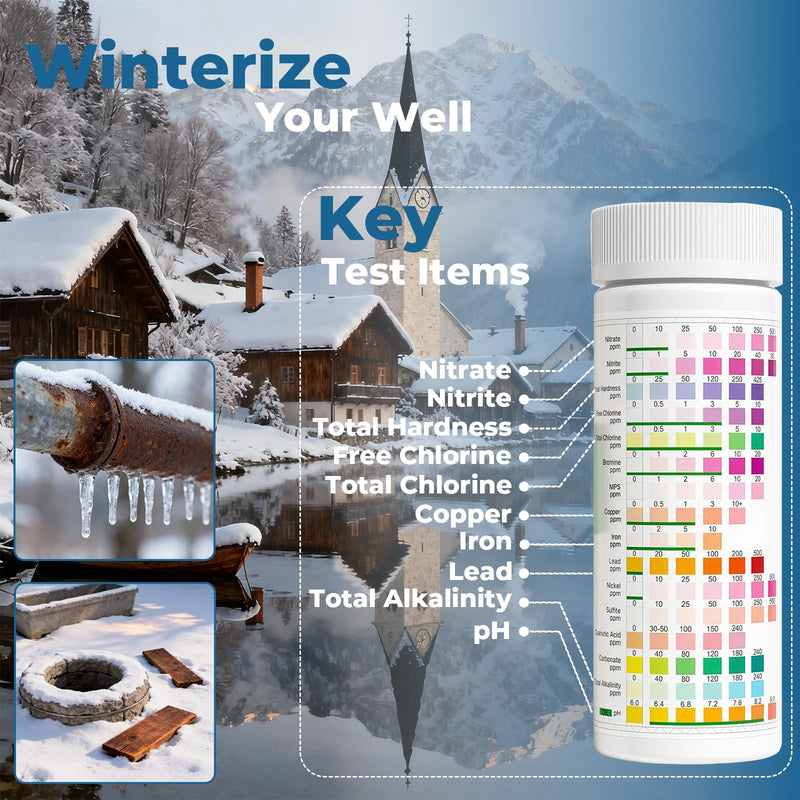 TESPERT Drinking Water Test Strips 125ct 16 in 1 – 30s Quick Screening for Hardness, pH, Iron, Nitrite, Copper, Chlorine, Nitrite, Carbonate,Lead, Alkalinity...Well, Tap, Home, City Water Testing 16 in 1 Drinking Water Testing Kit