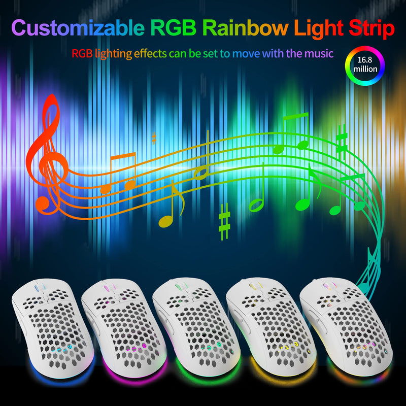 [Australia - AusPower] - TMKB Falcon M1SE Ultralight Honeycomb Gaming Mouse, High-Precision 12800DPI Optical Sensor, 6 Programmable Buttons, Customizable RGB, Drag-Free Paracord, Ergonomic, Wired - Matte White 