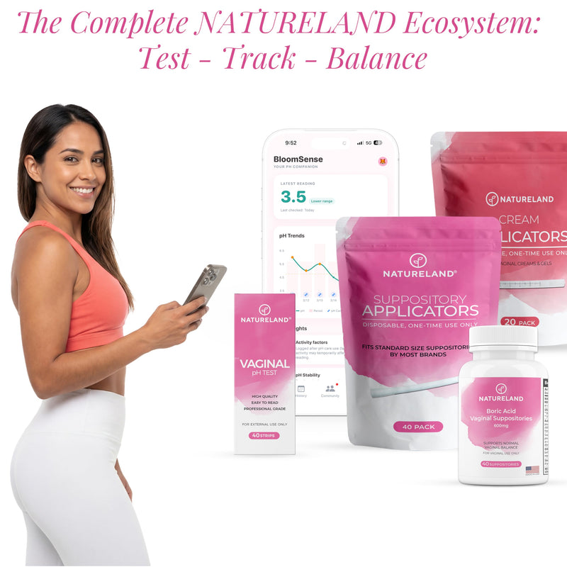 NATURELAND Vaginal pH Test Strips for Women – At-Home Test BV and Yeast Infection Kit, with BloomSense App, Accurate 3.5-6.5 Range, Foil-Sealed (80 Strips) 80 Strips