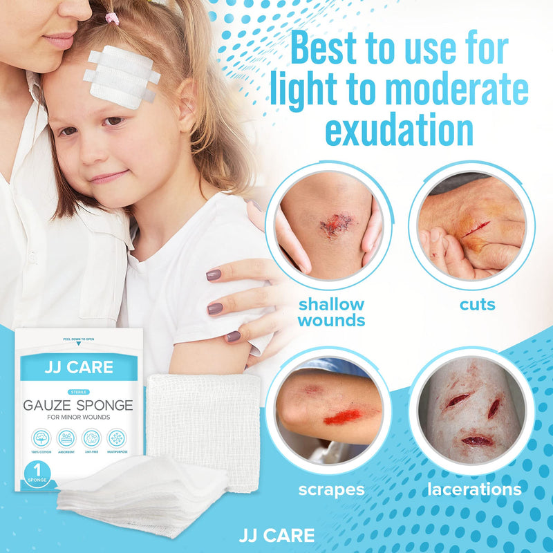 [Australia - AusPower] - JJ CARE Sterile Gauze Pads 2" x 2" (Pack of 100), 12-Ply Cotton Gauze Pads, Individually-Wrapped Sterile Gauze Sponges, 100% Woven, Non-Stick Medical Gauze Pads for First Aid Kit & Wound Care 2x2 Inch (Pack of 100) 