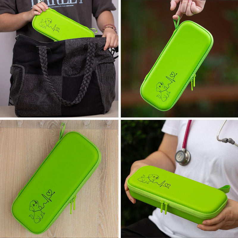 [Australia - AusPower] - ButterFox Premium Stethoscope Case with Divider and ID Slot for 3M Littmann Classic III, Cardiology IV Diagnostic and More Stethoscopes with Pocket for Nurse Accessories (Lime_Green_Puppy) 