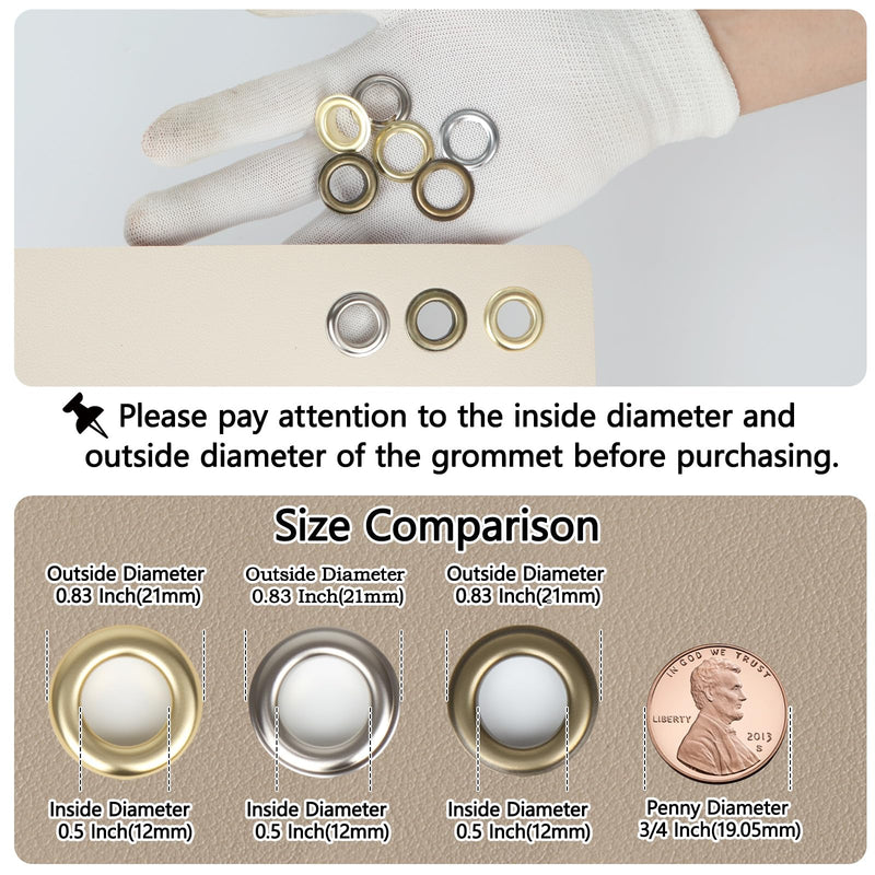 [Australia - AusPower] - 603Pcs 1/2 Inch Grommet Tool Kit, Grommet Eyelet Pliers Kit with 300 Sets Metal Eyelets with Washers(Gold, Silver and Copper), Eyelet Grommet Hand Press kit for Fabric, Leather, Shoes, Belt, Crafts 1/2 Inch-3 Color (603Pcs) 