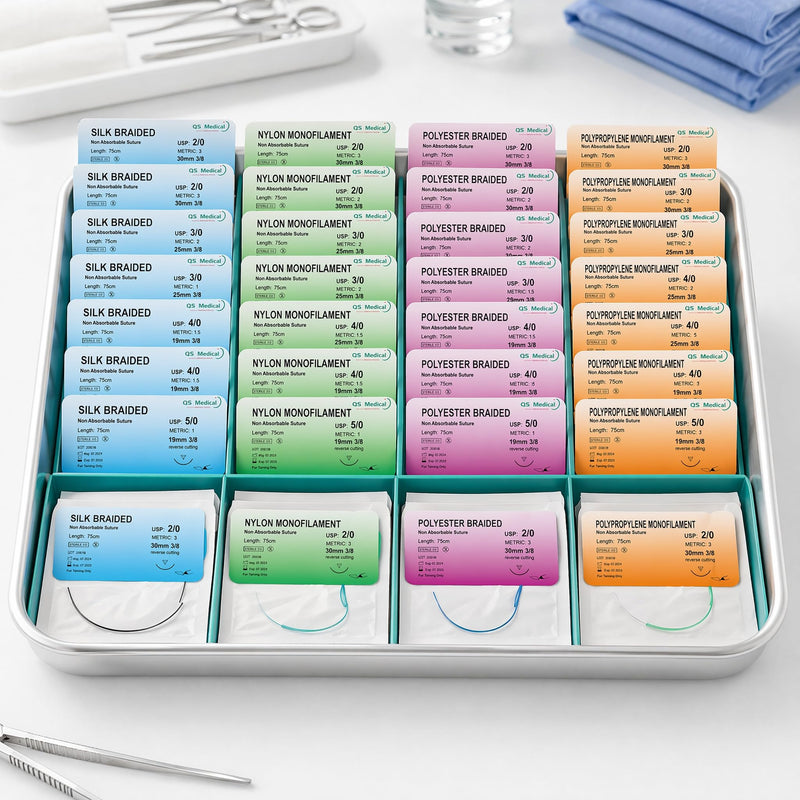 Pack of 40 Suture Material with Exercise Needles, Suture Material Set, Needle and Thread Set, Refill Pack for Surgical Suture Set, Suture Material, Surgery, for Medical Students Training