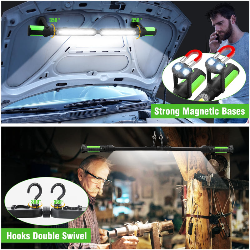 SYLSTAR Work Light for Mechanic, 2400LM LED, 4400mAh Rechargeable, Magnetic, Underhood Work Light with Hooks for Car Repairing/Inspection/Garage/Workshop/Emergency Green