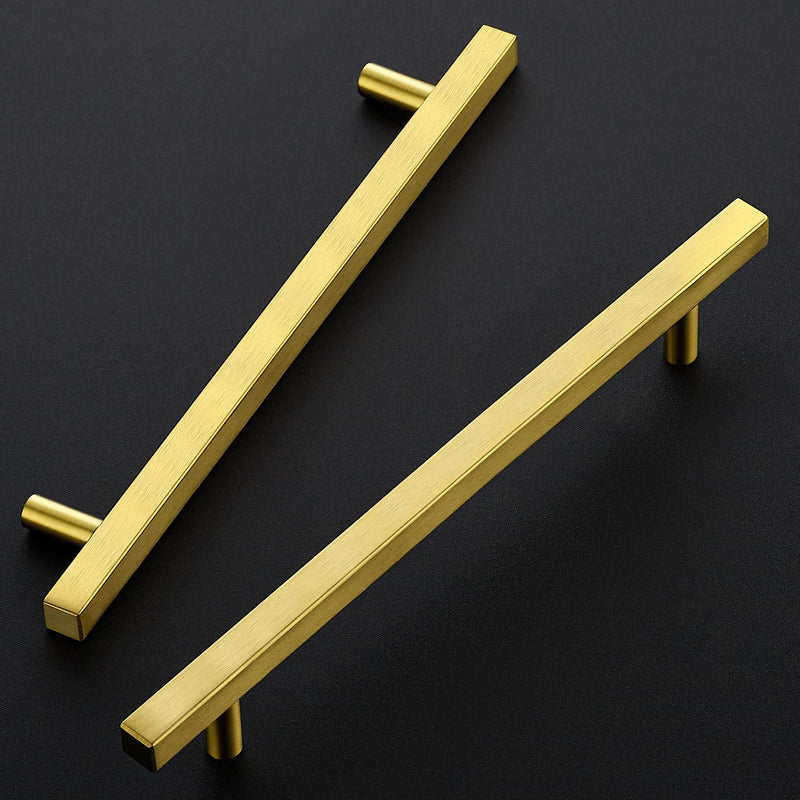 Ravinte 5 Pack 10" Square Cabinet Pulls Brushed Brass Stainless Steel Kitchen Cupboard Dresser Handles Cabinet Handles 10" Length, 7-1/2" Hole Center