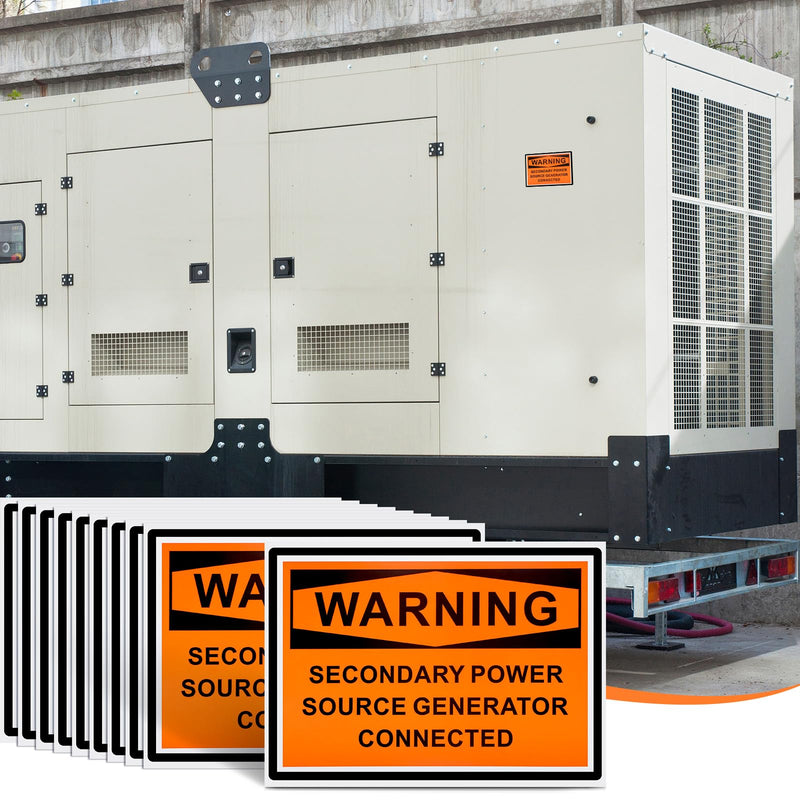 10 Pcs WARNING Secondary Power Source Generator Connected Safety Decal Label - 5 x 3.5 Inch Vinyl Warning Sign Stickers for Electrical Industrial Notices