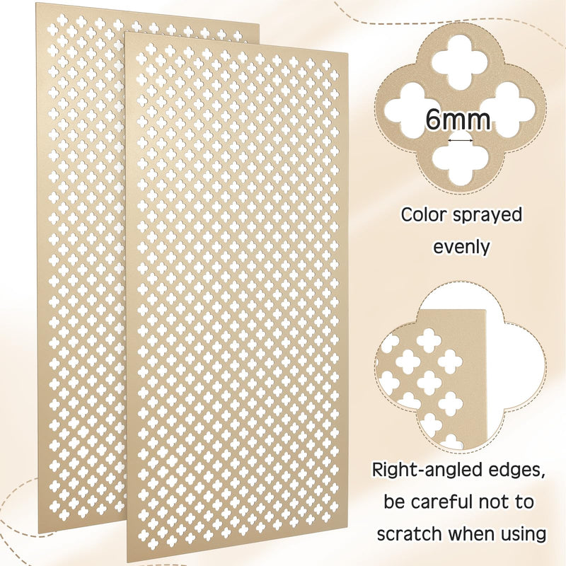 Therwen 2 Pcs Decorative Aluminum Sheet Metal Cloverleaf Sheet 24 x 12 Inch Perforated Metal Panels 0.04 Inch Thick Brass Mesh Decorative Panels for Indoor Outdoor 12 x 24 x 0.04 Inch Gold