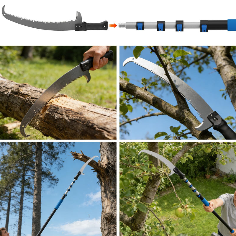 Manual Pole Saw for Tree Trimming, 18FT Reach Telescoping Extension Pole Tree Pruner with 24" Blade, Hand Pole Saw for Cutting High Branches, Detachable Pruning Saw for Garden Yard Maintenance 12FT