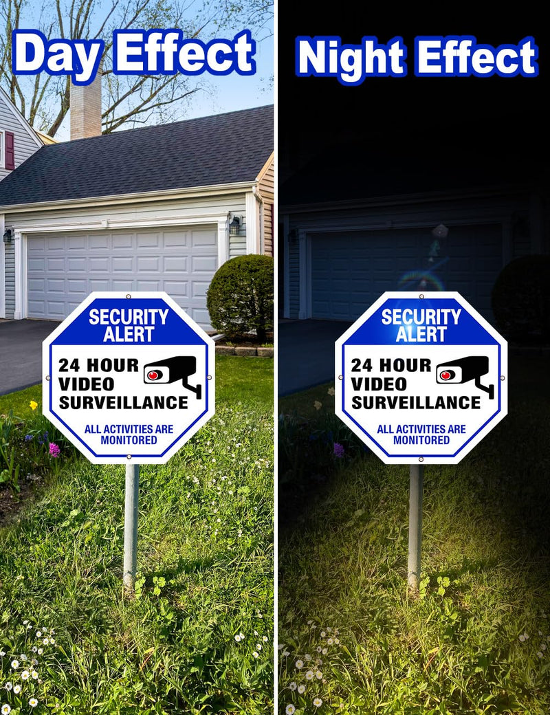 [Australia - AusPower] - Video Surveillance Sign, 4-Pack 10"x10" Security Camera Sign, Reflective and Waterproof Material 24 Hour Surveillance Sign For Home/Business sing-03-Blue 4 Packs 