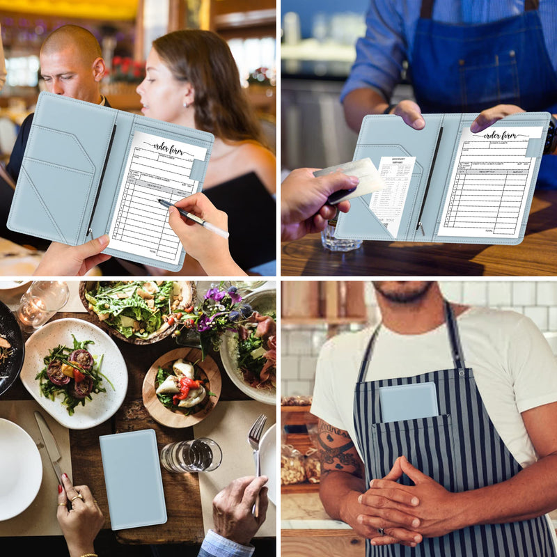 [Australia - AusPower] - Server Book with Zipper Pocket for Waitress, Cute Waiter Server Wallet, Booklet Restaurant Waitstaff Organizer, Serving Guest Check Book Holder Money Pocket Fits Server Apron, Ice Blue 